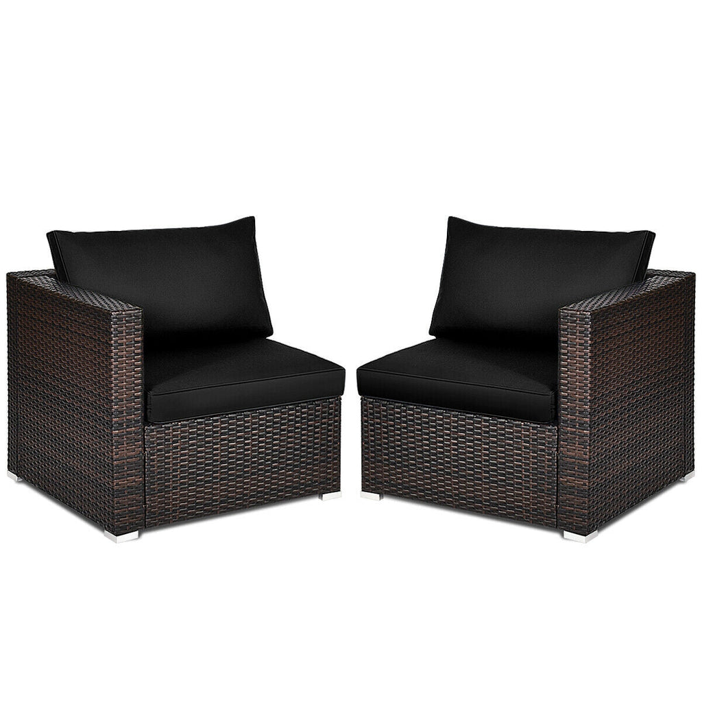 2 Pieces Patio Rattan Sectional Conversation Sofa Set-Beige
