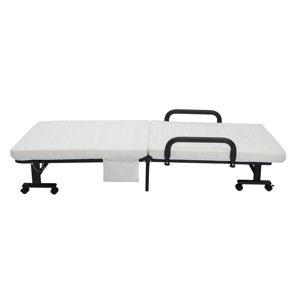 Adjustable Folding Guest Bed Frame with Mattress and Wheels