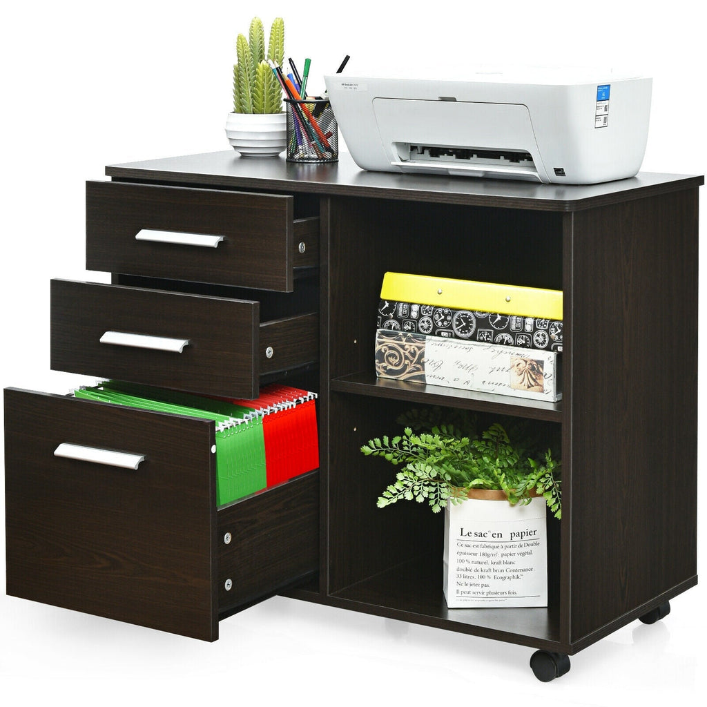 3-Drawer Mobile Lateral File Cabinet Printer Stand
