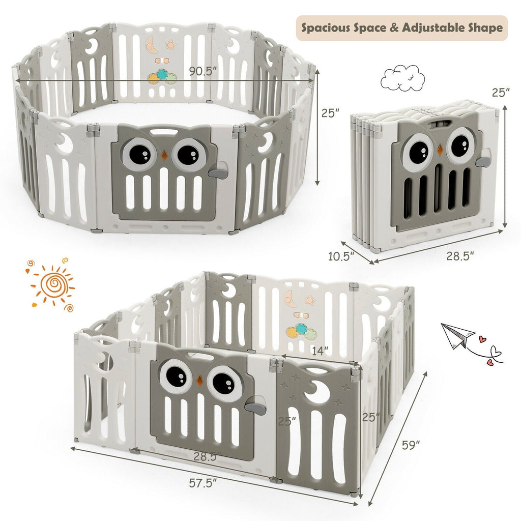 14-Panel Baby Playpen Kids Activity Center Foldable Play Yard with Lock Door