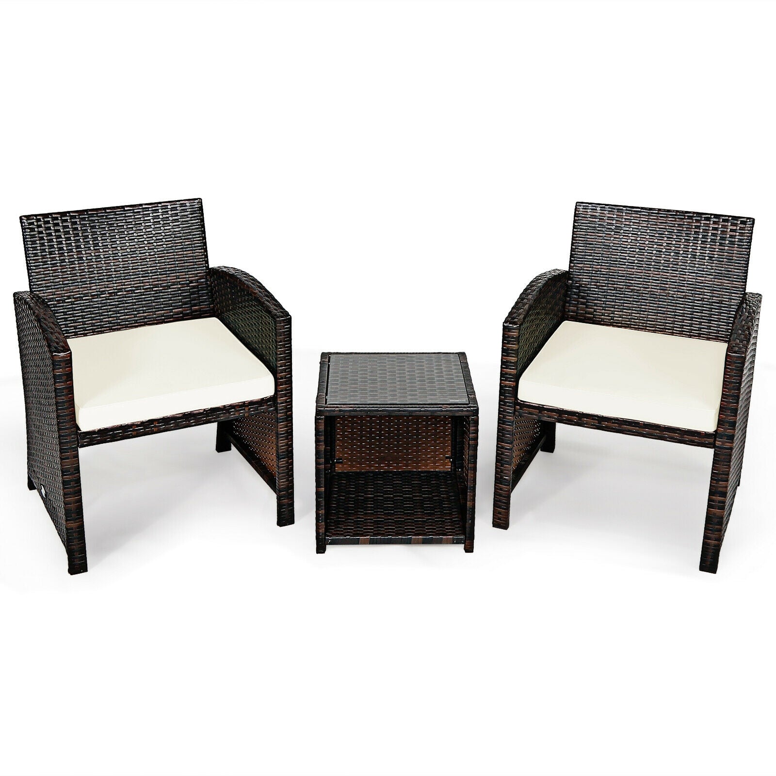3 Pieces PE Rattan Wicker Furniture Set with Cushion Sofa Coffee Table for Garden