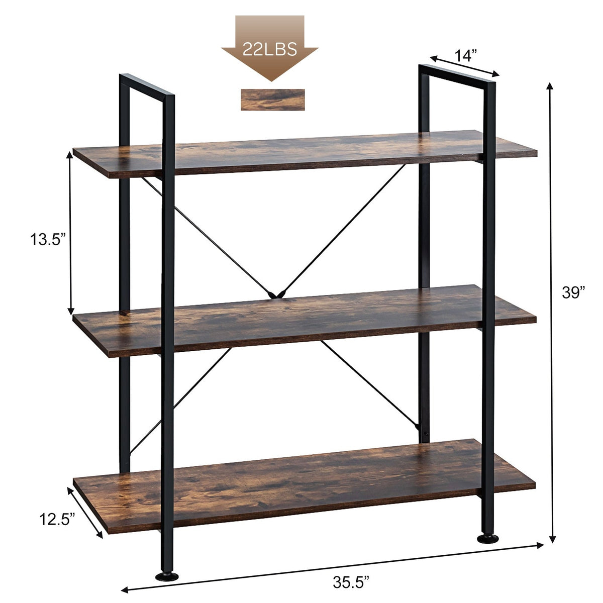 3/5 Tiers Industrial Bookcase with Metal Frame for Home Office-3