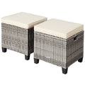 2 Pieces Patio Rattan Ottoman Seat with Removable Cushions-Navy
