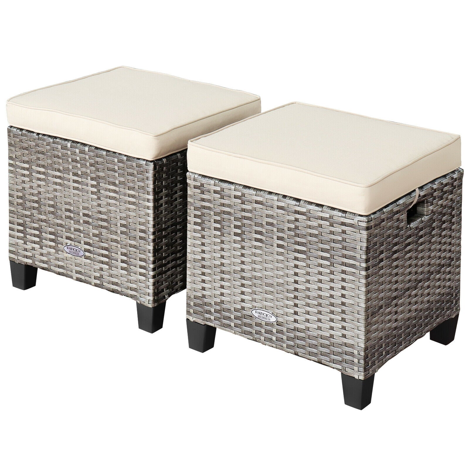 2 Pieces Patio Rattan Ottoman Seat with Removable Cushions-Navy