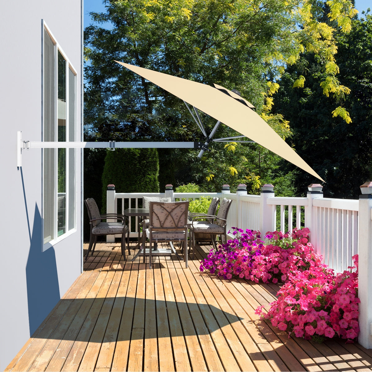 8ft Wall-Mounted Telescopic Folding Tilt Sun Shade Umbrella