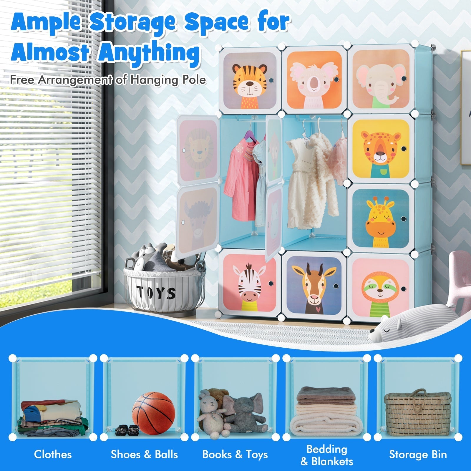 12 Cube Kids Wardrobe Closet with Hanging Section and Doors