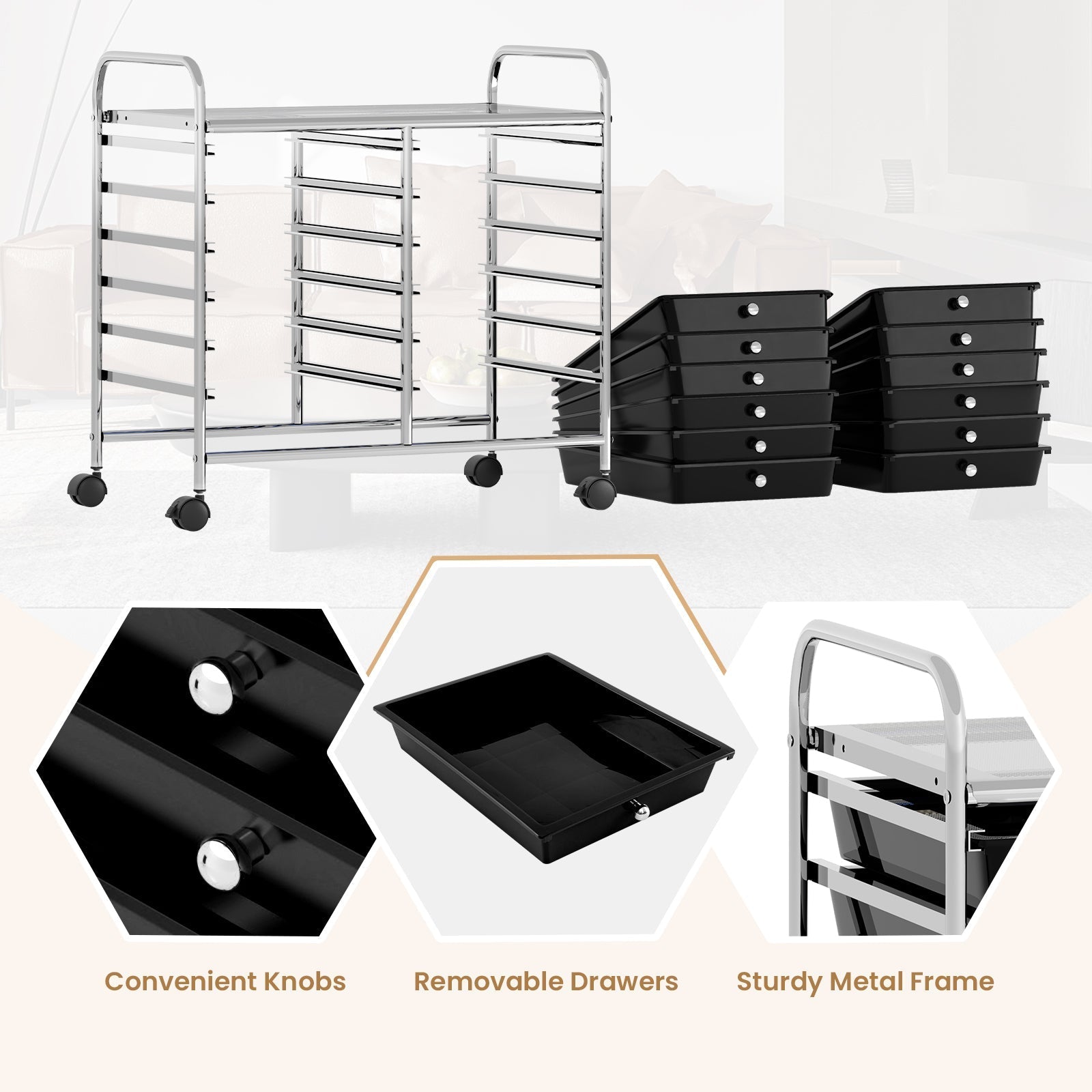 12 Drawers Rolling Storage Cart for Home and Office