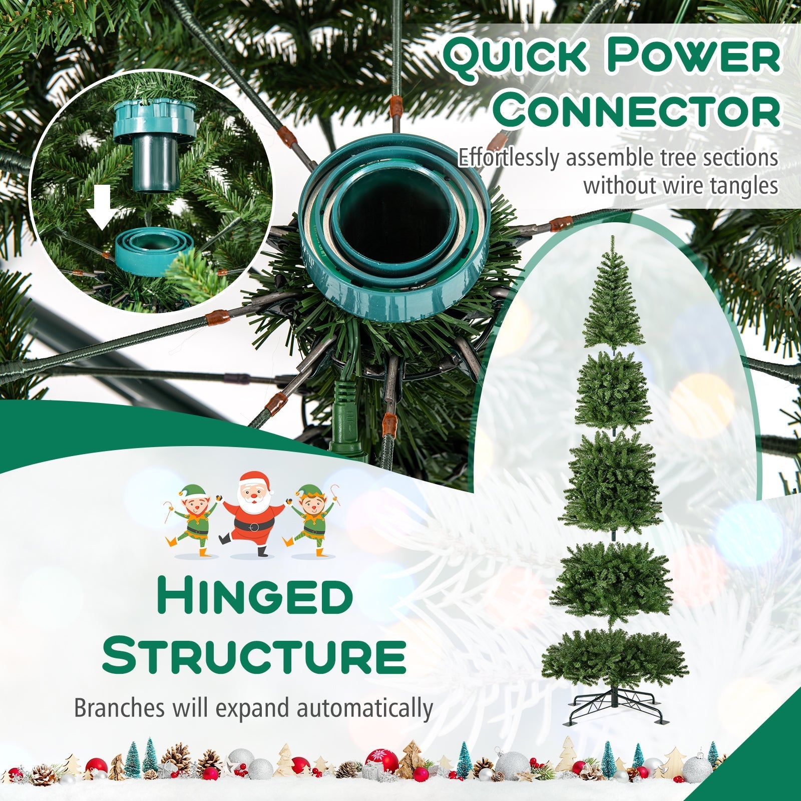 12 FT Tall Prelit Hinged Artificial Christmas Tree with 2536 PVC Branch Tips