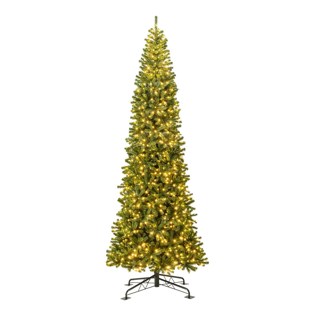 12 FT Tall Prelit Hinged Artificial Christmas Tree with 2536 PVC Branch Tips