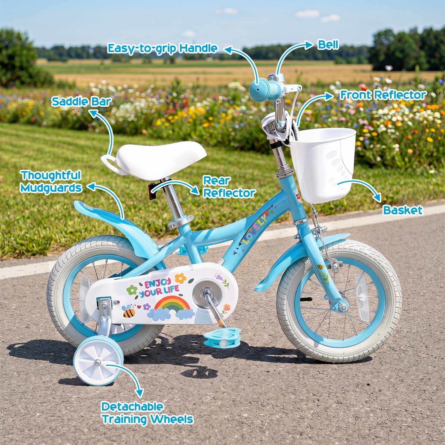 Girls Bike 12-18 Inch with Training Wheels and Basket
