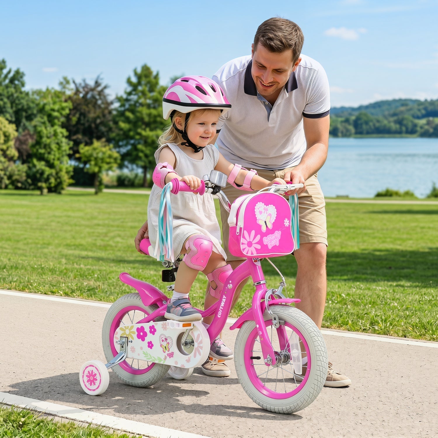 Girls Bike 12-18 Inch with Training Wheels and Front Bag