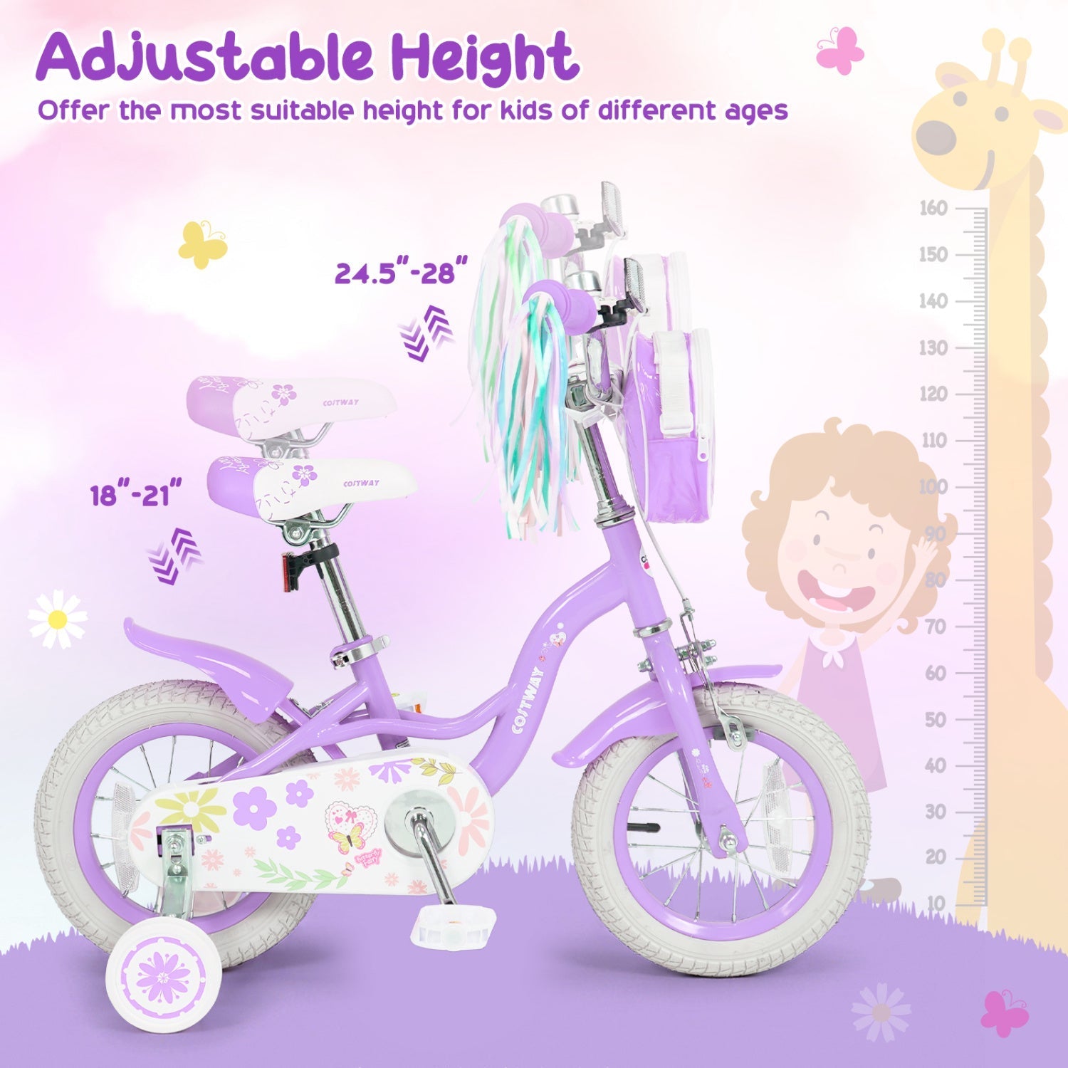 12-Inch Girls Bike with Training Wheels for Ages 3-4