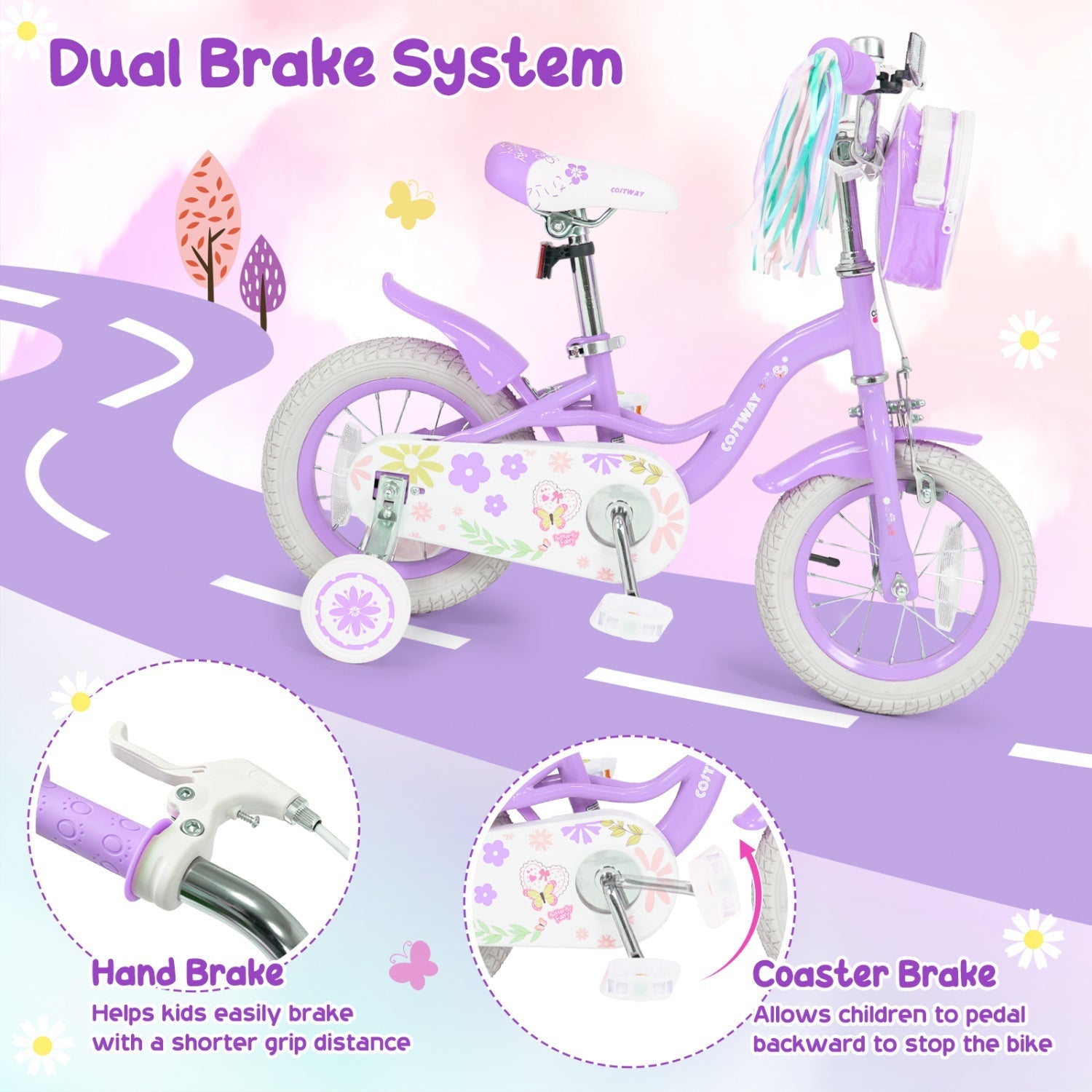 12-Inch Girls Bike with Training Wheels for Ages 3-4