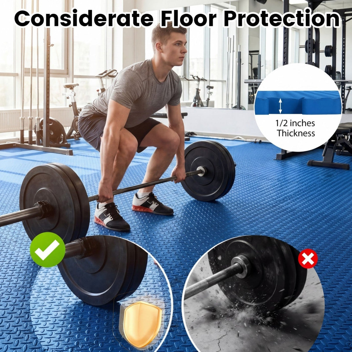 Puzzle Exercise Floor Mats 1/2 Inch Thick - 12 Tiles