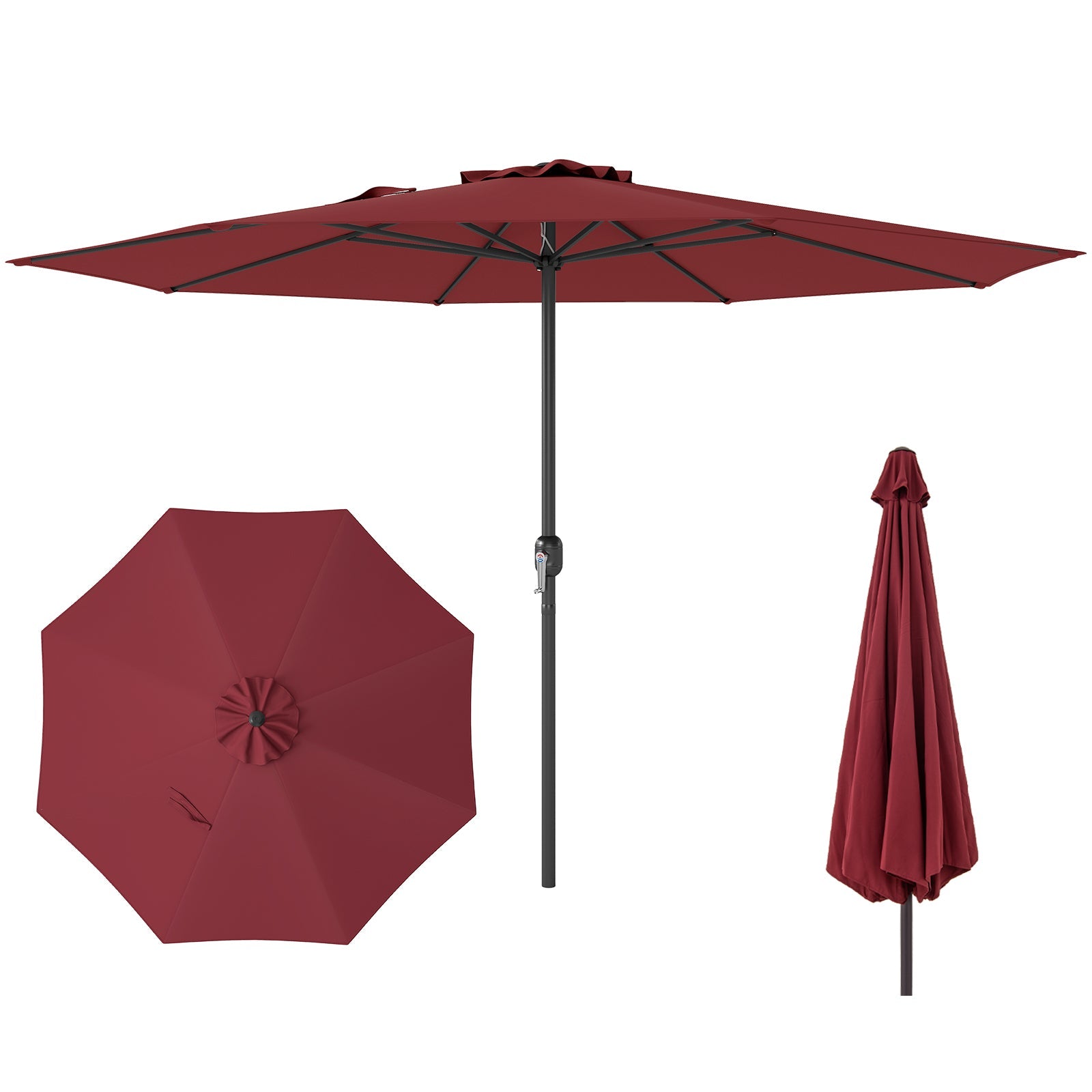 12 Feet Patio Umbrella with Crank Handle and 8 Sturdy Ribs