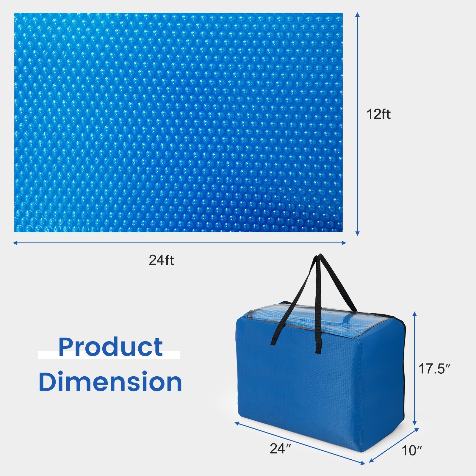 Rectangle Swimming Pool Cover 12-MIL Heat Retaining Pool Solar Blanket with Carrying Bag
