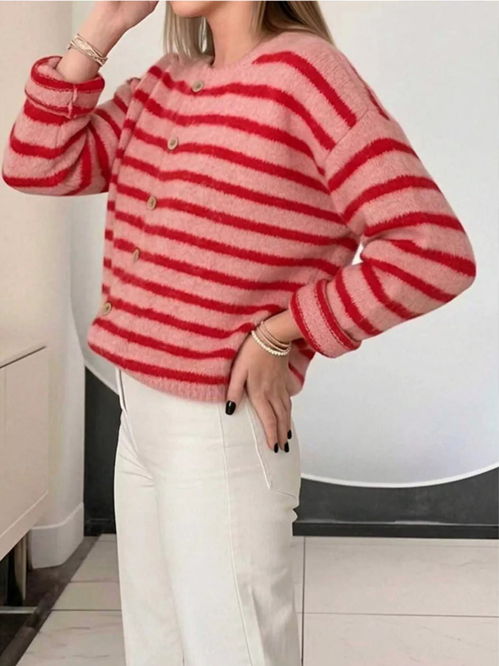 Striped Button-Down Cardigan