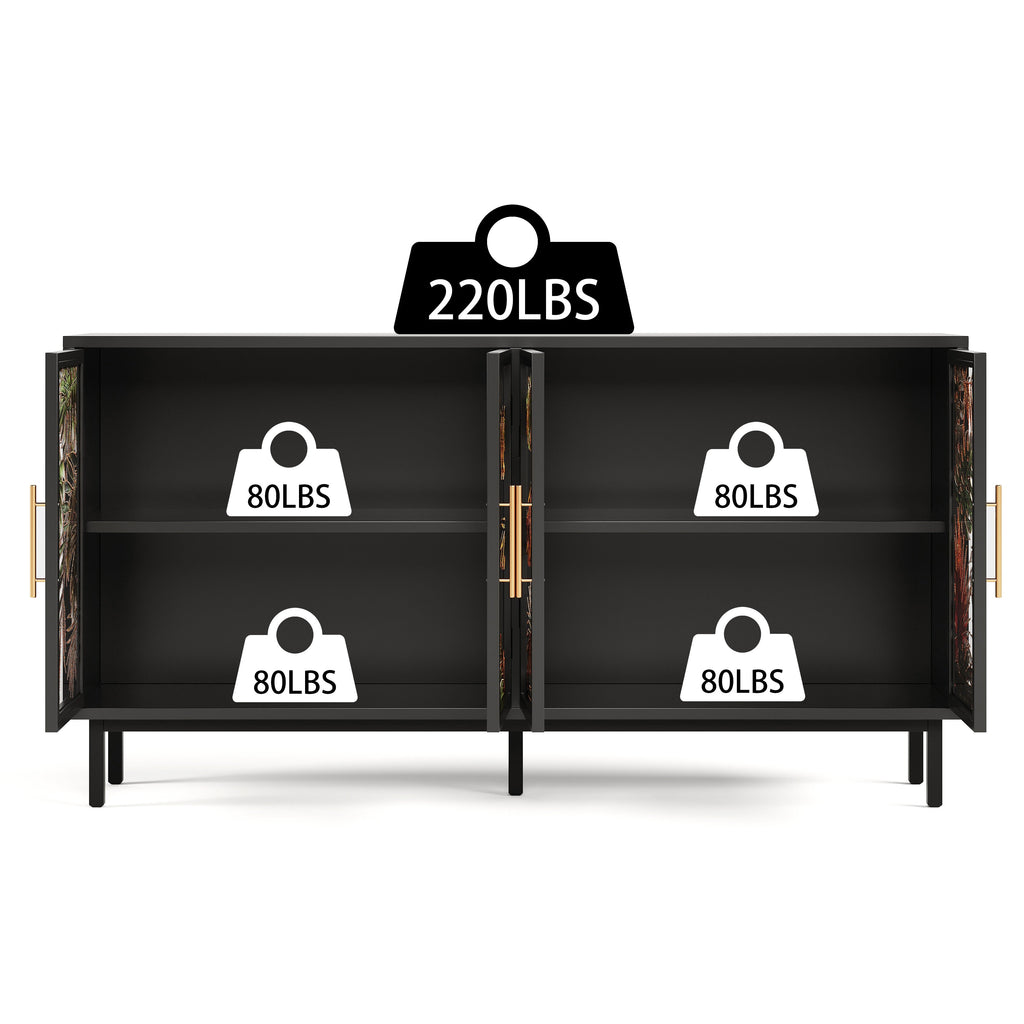 Artistic Glass Door Buffet Cabinet with Ample Storage - Multi-Color