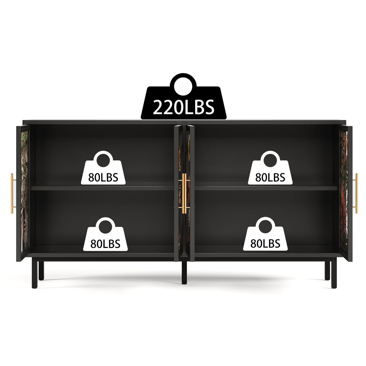 Artistic Glass Door Buffet Cabinet with Ample Storage - Multi-Color