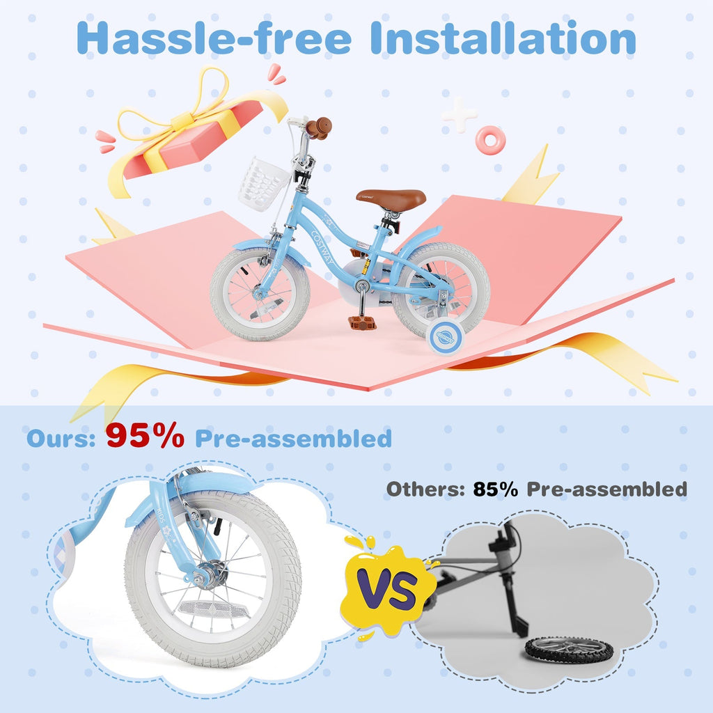 14 Inch Kids Bike with Adjustable Handlebar and Seat for 3-5 Year Old