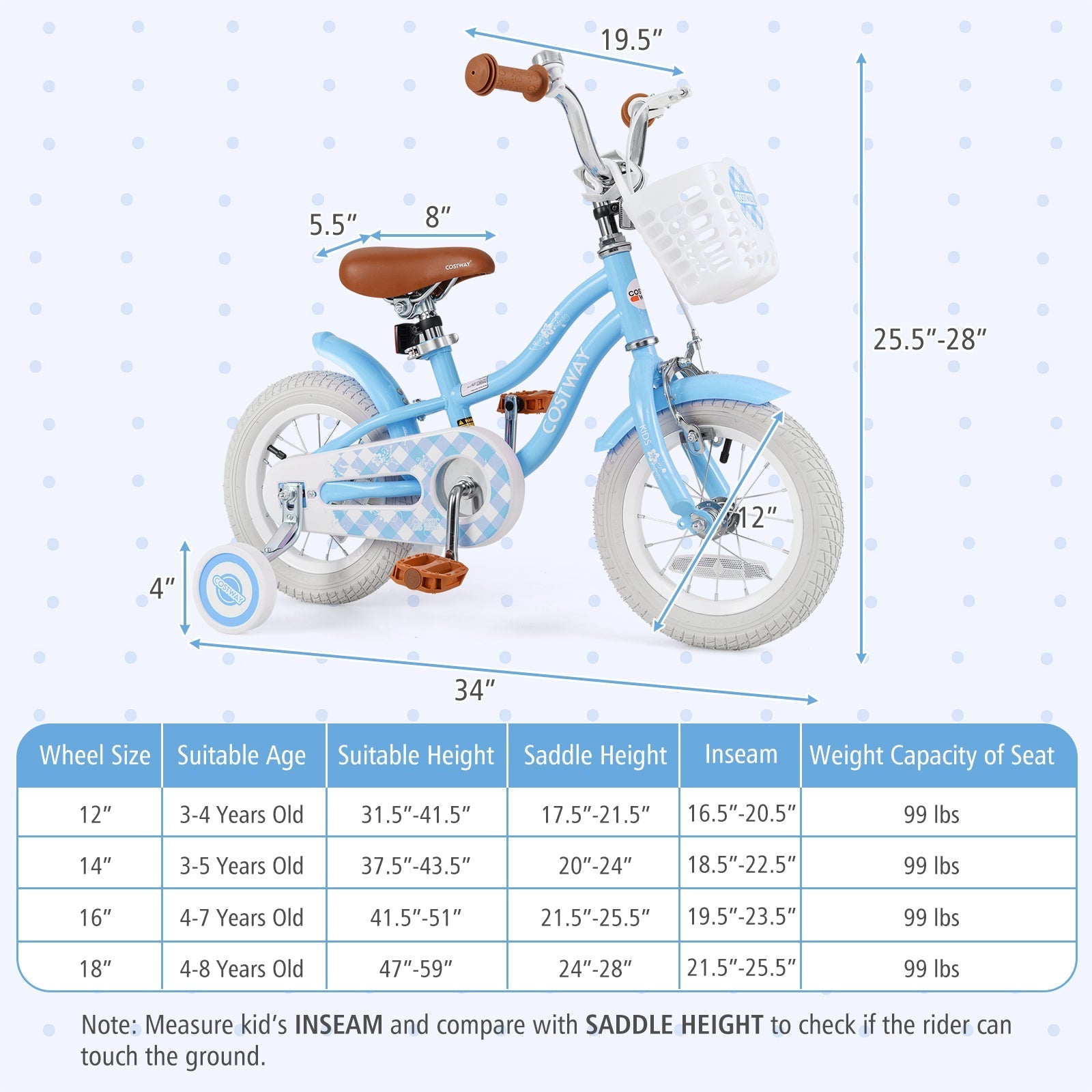 14 Inch Kids Bike with Adjustable Handlebar and Seat for 3-5 Year Old