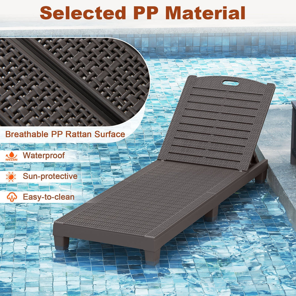Outdoor PP Chaise Lounge Chairs Set of 2 with 4-Position Adjustable Backrests