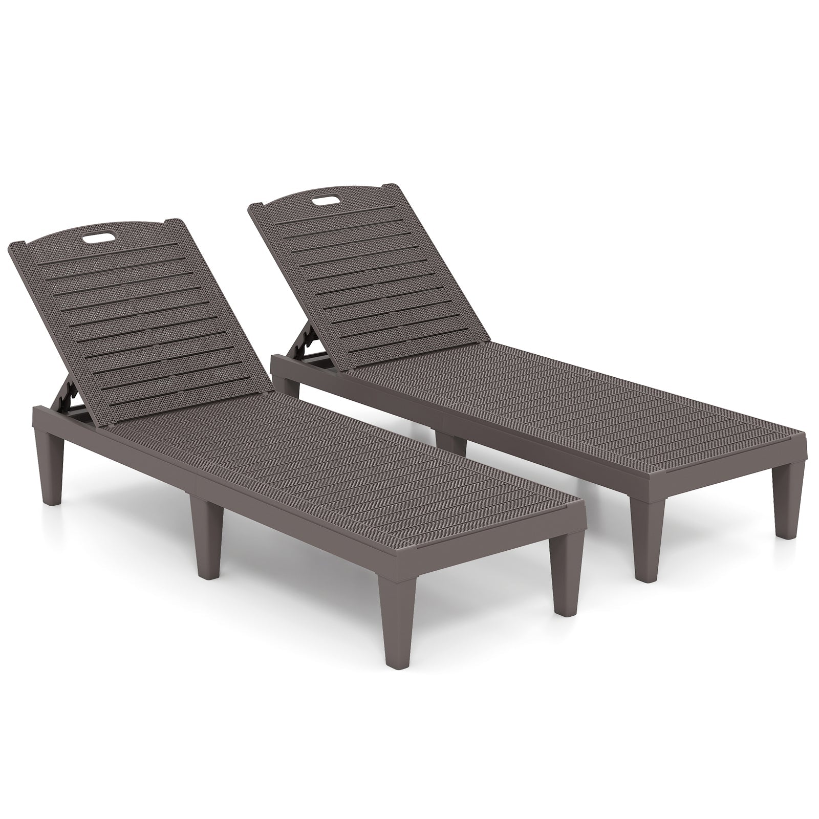 Outdoor PP Chaise Lounge Chairs Set of 2 with 4-Position Adjustable Backrests