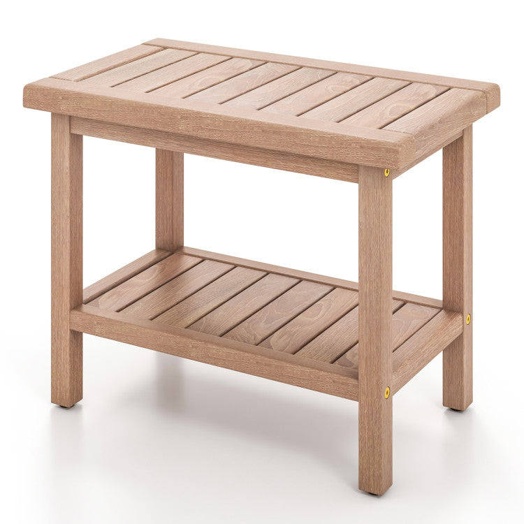 2-Piece Laundry Room Furniture Set: Teak Utility Bench + Bamboo Ladder Shelf