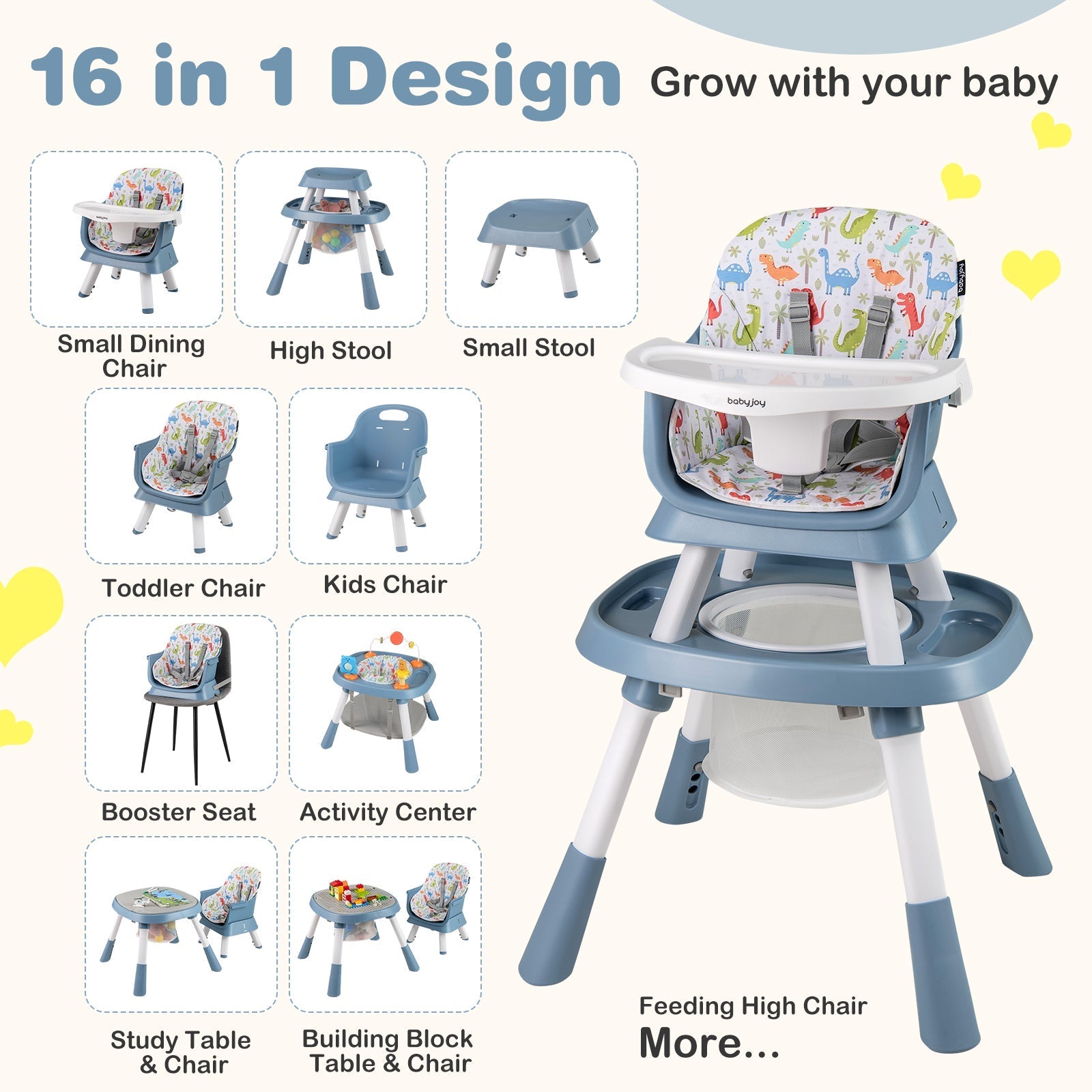 16-in-1 Baby High Chair with Activity Center and Booster Seat for Babies and Toddlers