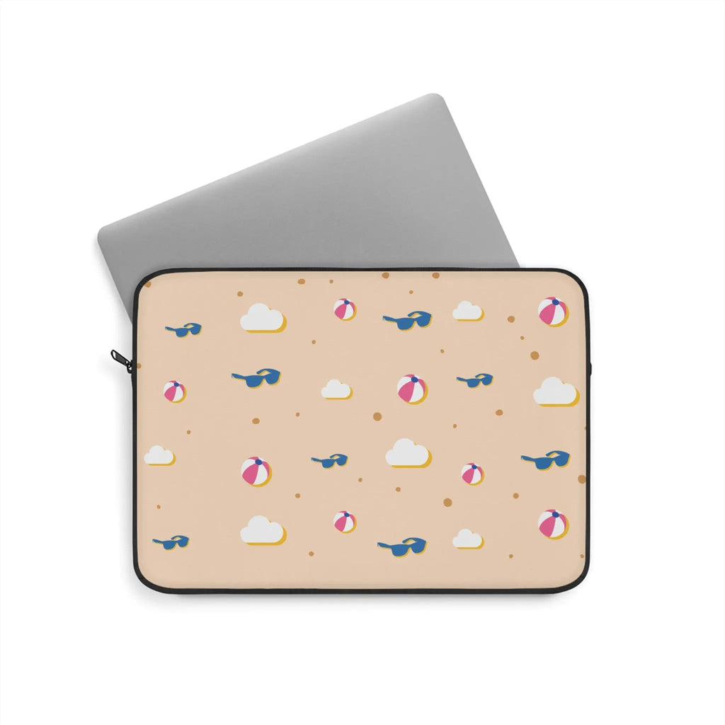 Beach Pattern Laptop Sleeve — Sunglasses, Beach Balls & Clouds Design