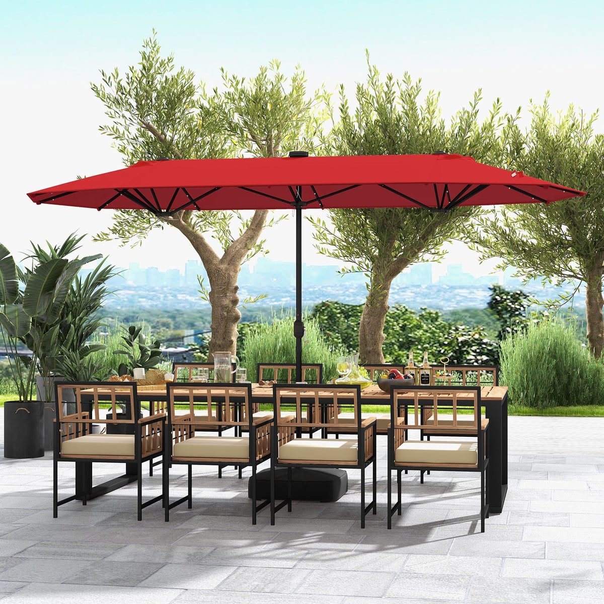 13FT Double-sided Patio Umbrella with Solar Lights for Garden Pool Backyard