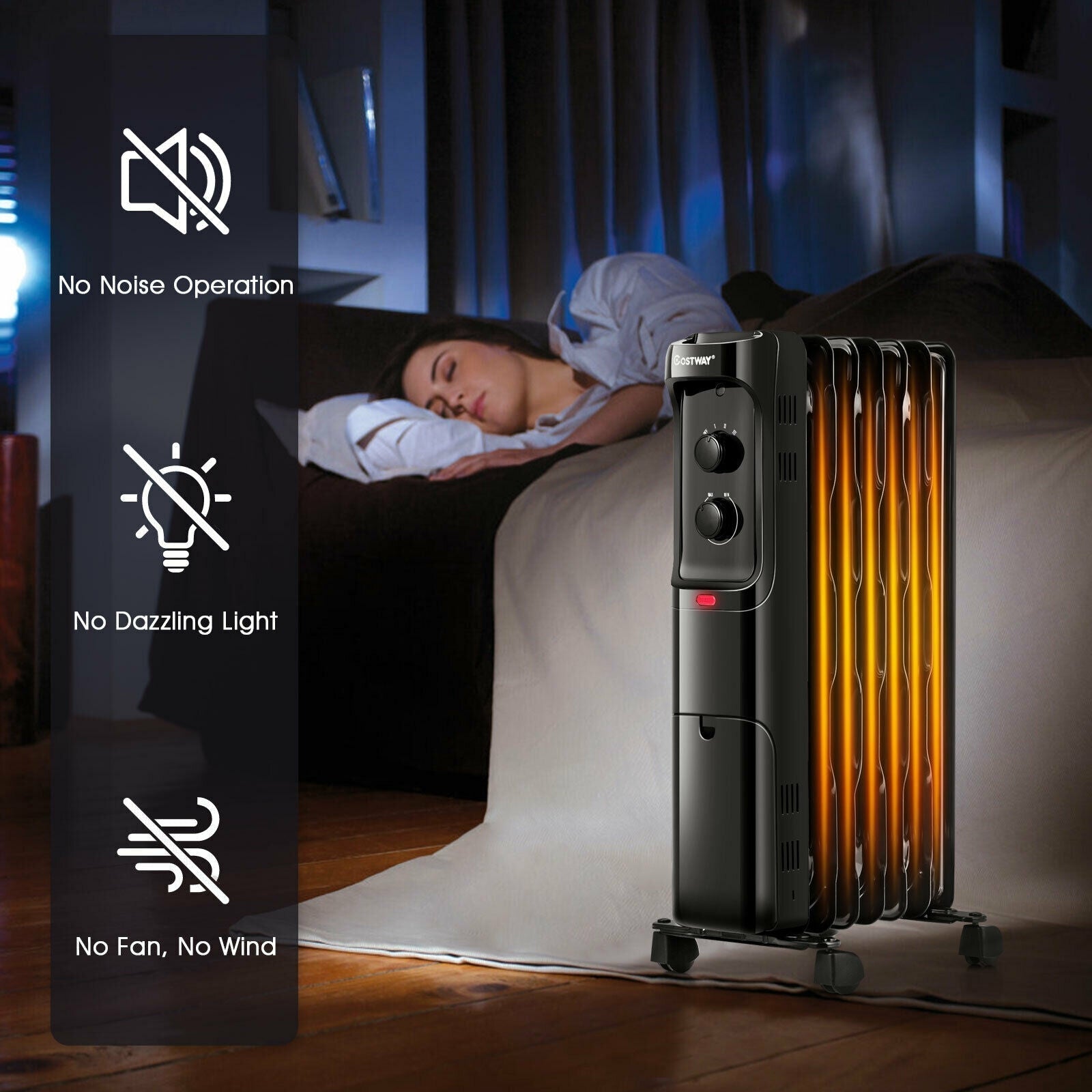 1500W Oil Filled Portable Radiator Space Heater with Adjustable Thermostat