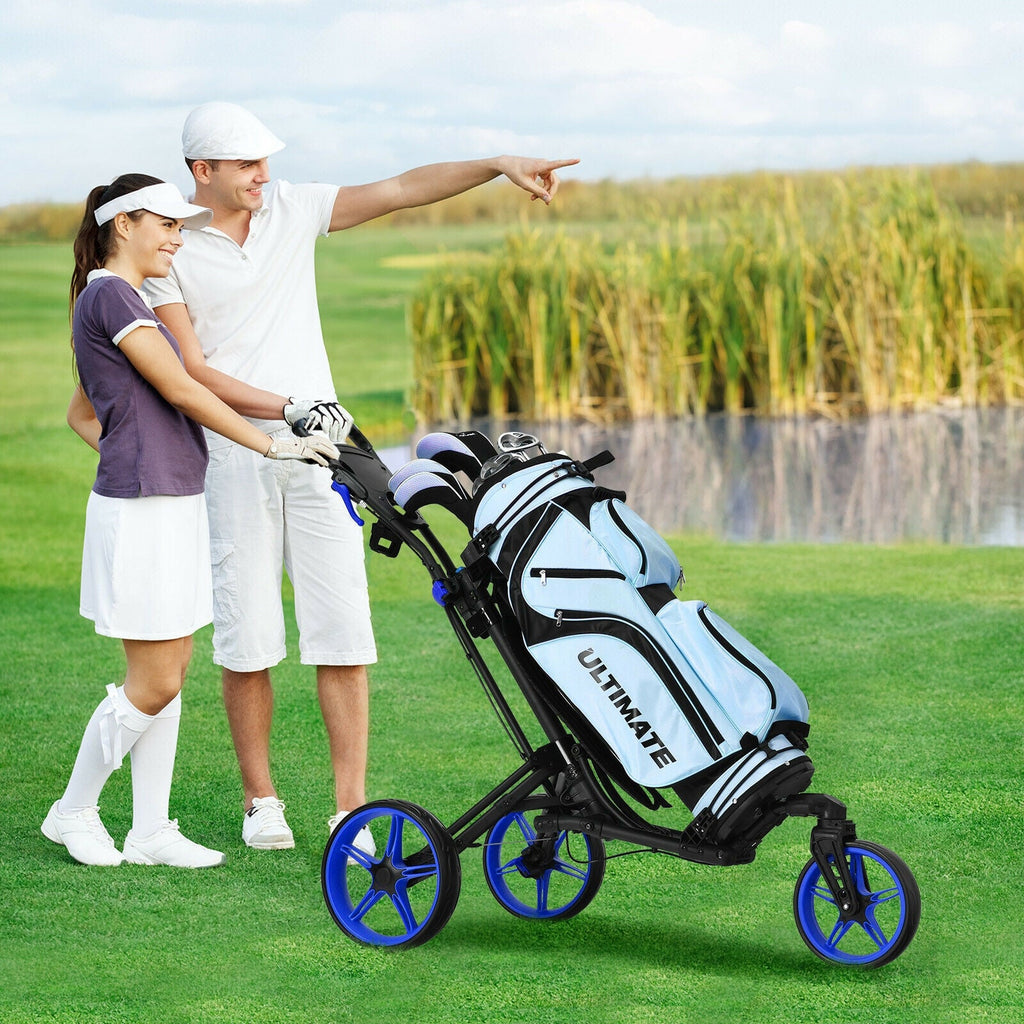 Folding Golf Push Cart with Scoreboard Adjustable Handle Swivel Wheel