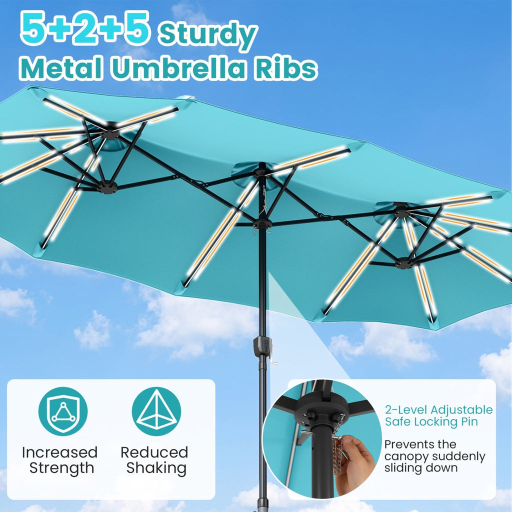13 FT Double-Sided Patio Umbrella with 108 LED Lights & Base
