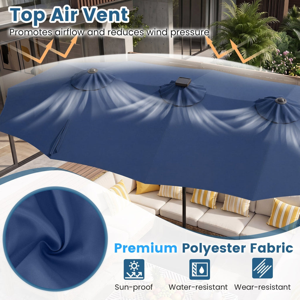 13 FT Double-Sided Patio Umbrella with 108 LED Lights & Base