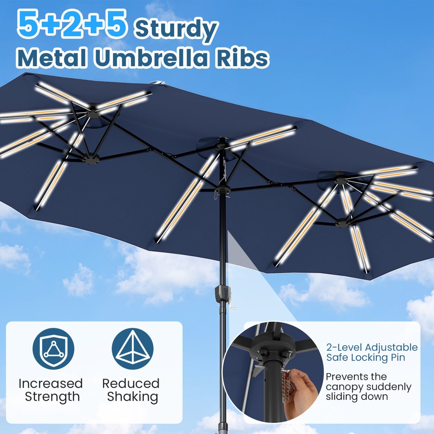13 FT Double-Sided Patio Umbrella with 108 LED Lights & Base