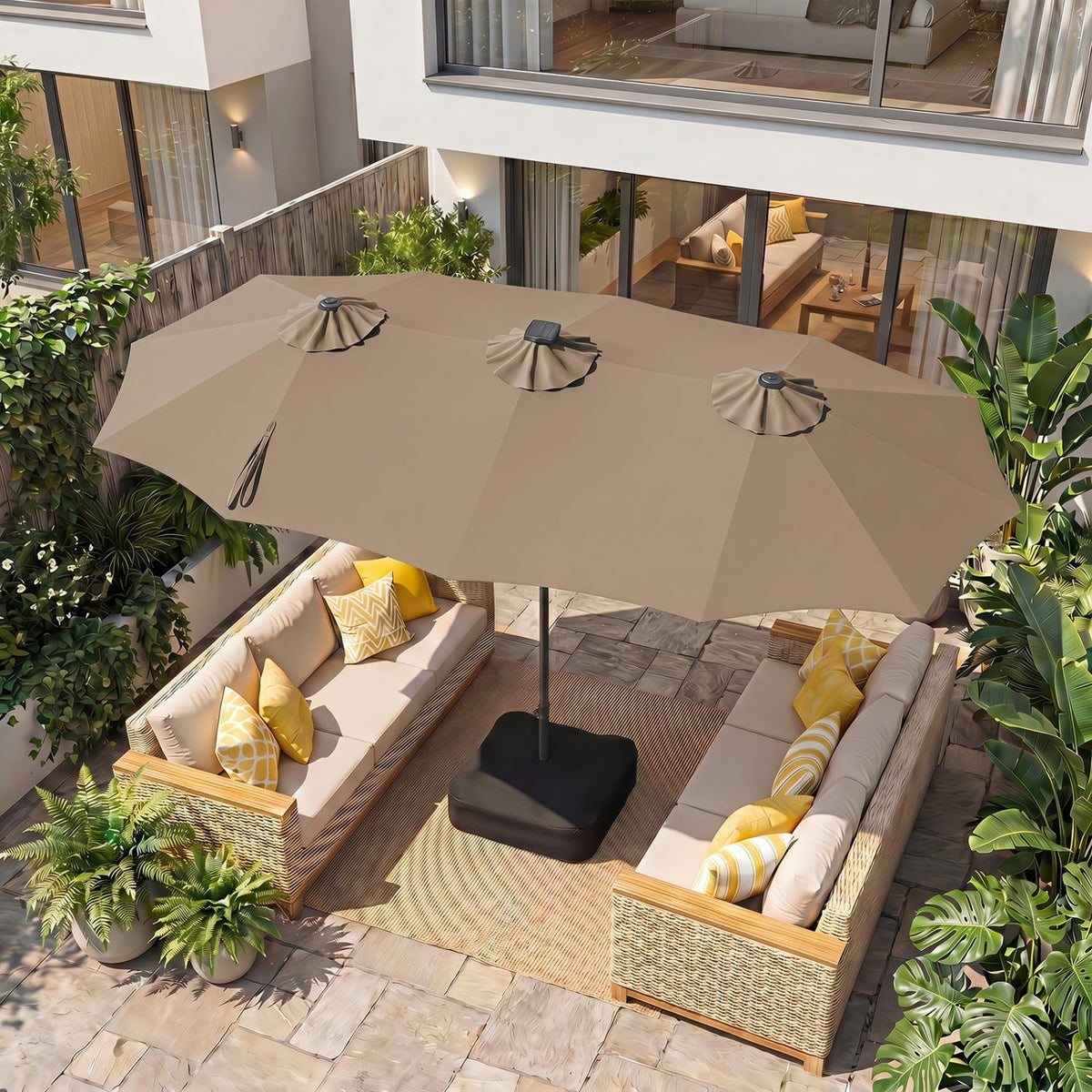 13 FT Double-Sided Patio Umbrella with 108 LED Lights & Base