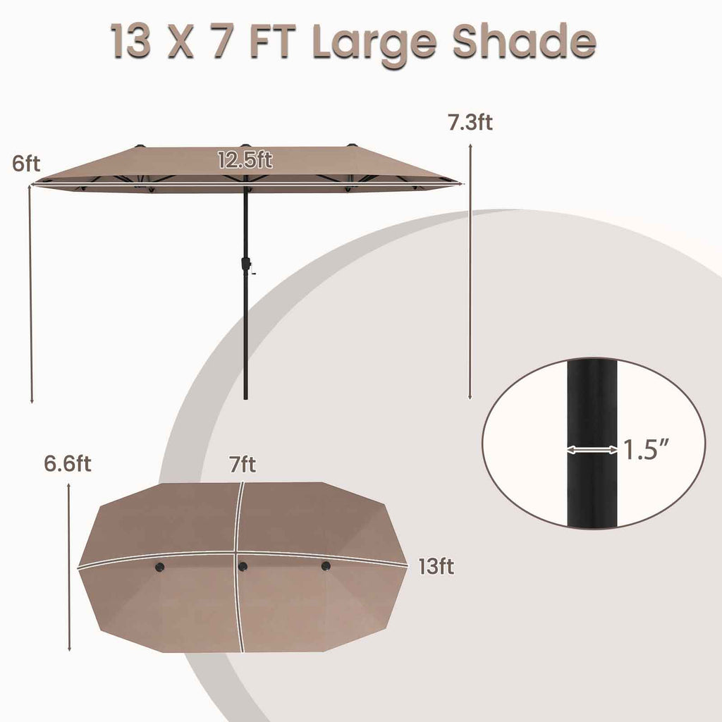 13 FT Large Patio Umbrella Outdoor Double-Sided Table Market Umbrella with Crank Handle-Beige
