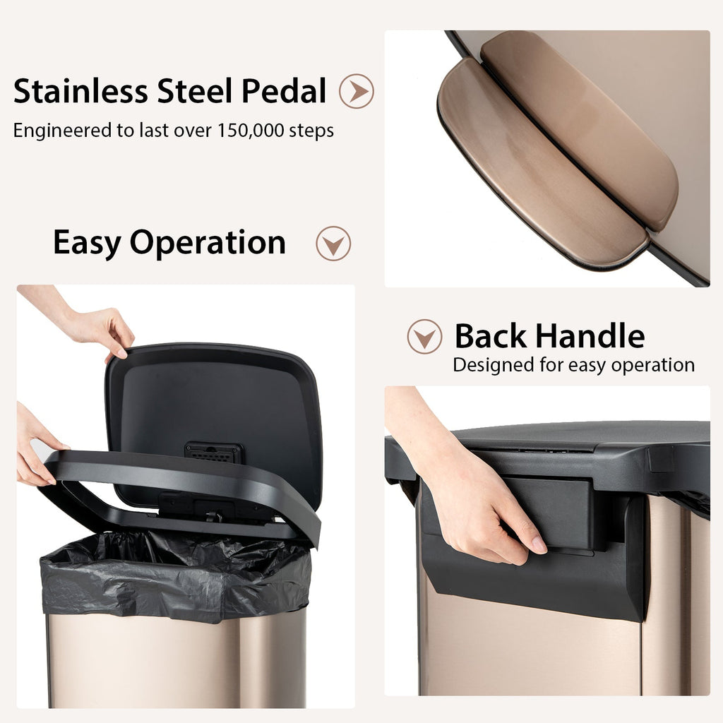 13.2 Gallon Step Trash Can with Soft Close Lid and Deodorizer Compartment