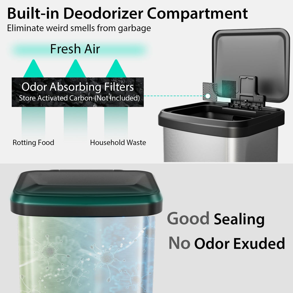 13.2 Gallon Step Trash Can with Soft Close Lid and Deodorizer Compartment