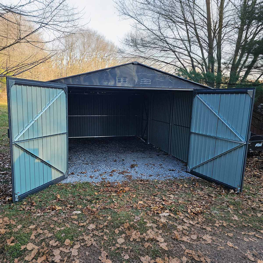 13'x20' Plus Upgraded Metal Shed w/ Double Front Doors & Side Entry Door