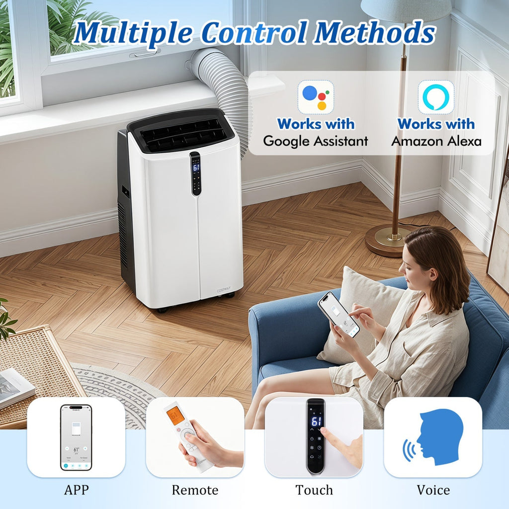14000 BTU Smart Portable AC with APP Voice Control 47 dB for Rooms 750 Sq.Ft