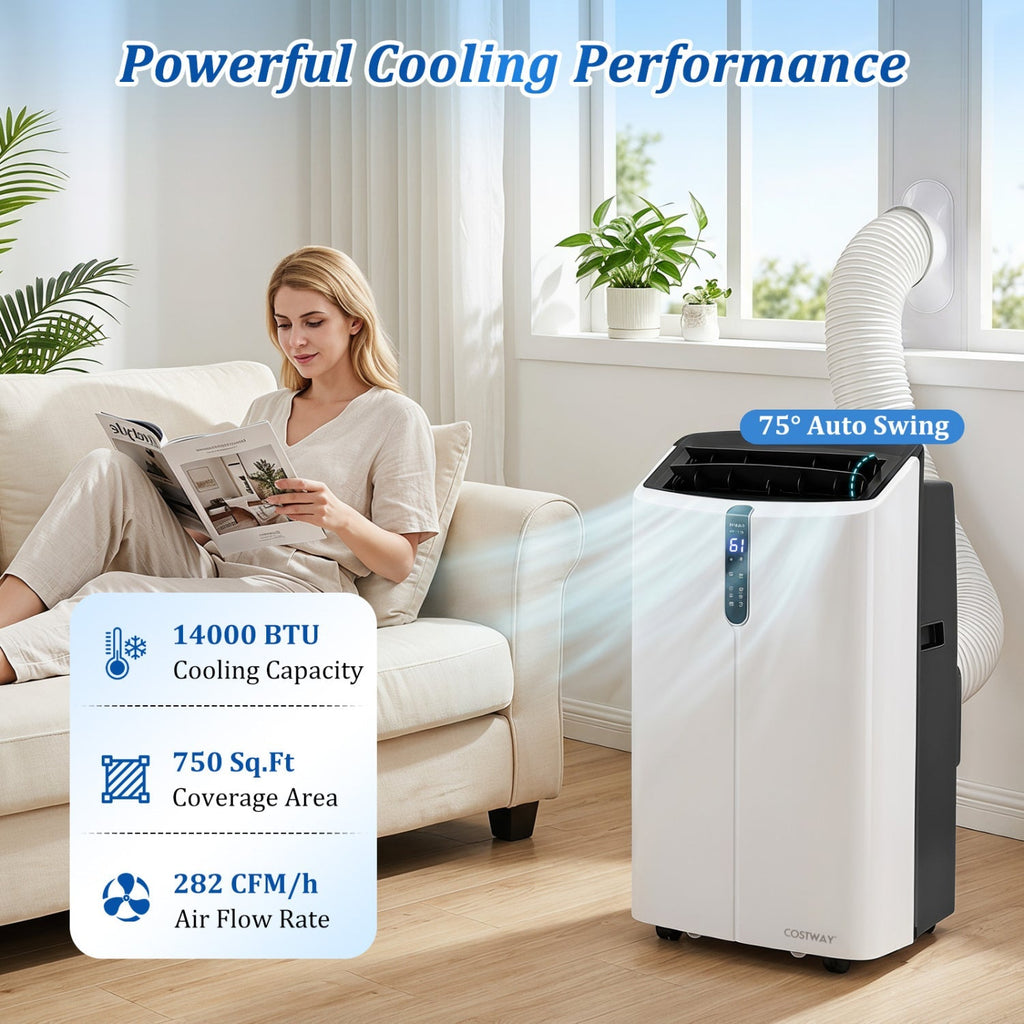 14000 BTU Smart Portable AC with APP Voice Control 47 dB for Rooms 750 Sq.Ft