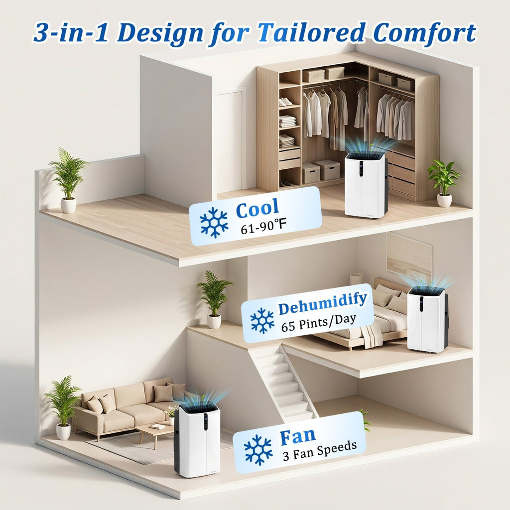 14000 BTU Smart Portable AC with APP Voice Control 47 dB for Rooms 750 Sq.Ft