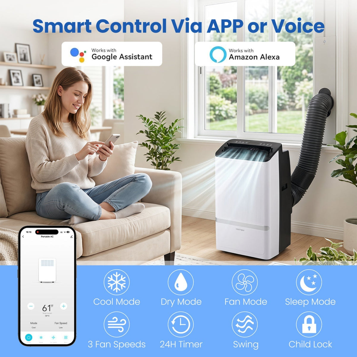 14000 BTU Portable Air Conditioner with WiFi & Dehumidifier