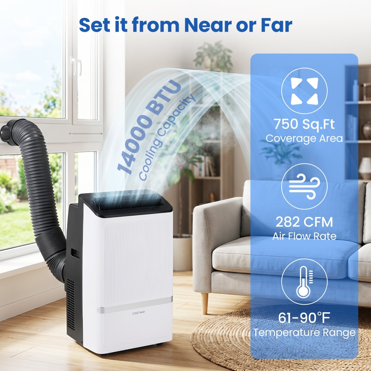 14000 BTU Portable Air Conditioner with WiFi & Dehumidifier