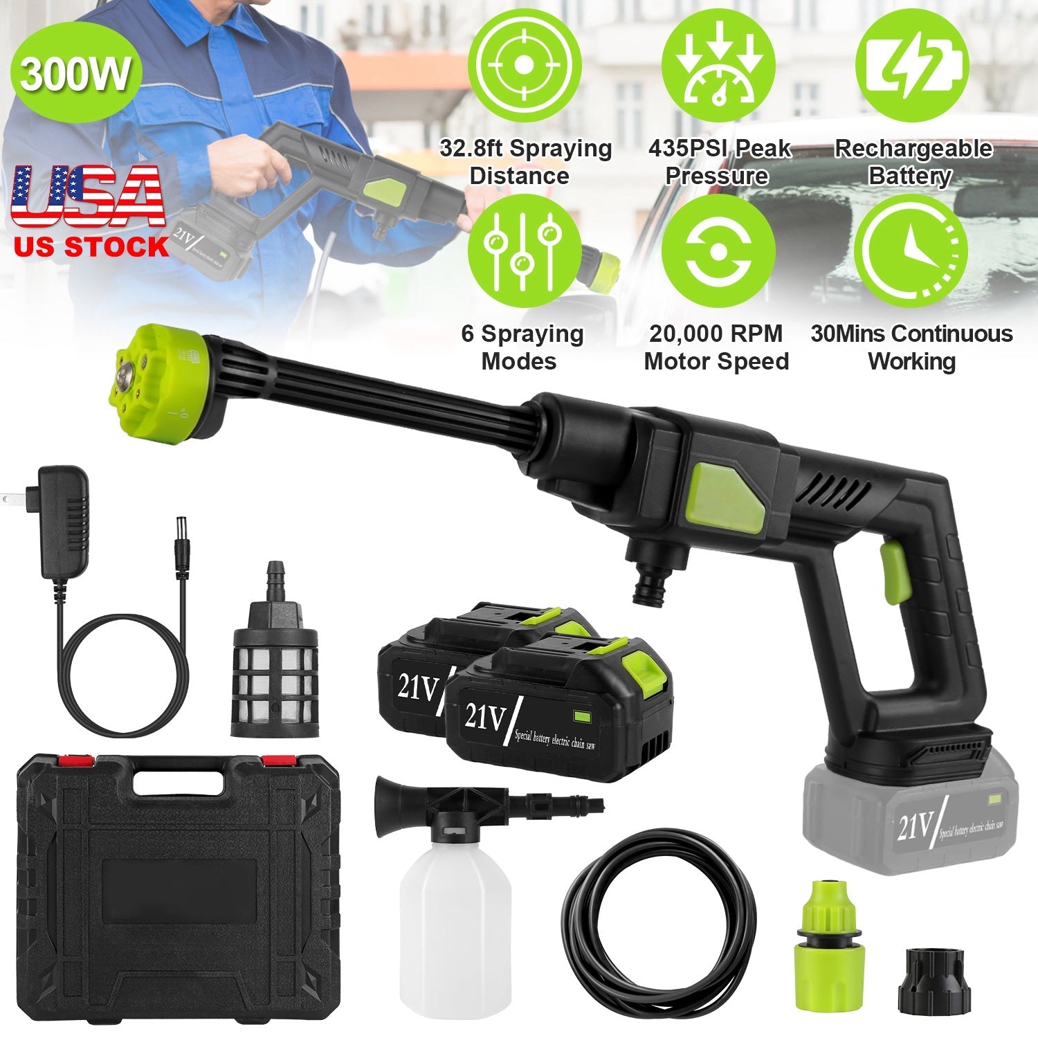 Cordless Pressure Washer with 6-in-1 Nozzle - Car Cleaner