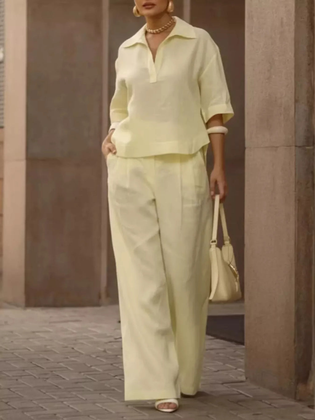 Full Size 3/4 Sleeve Top and Wide Leg Pants Set Plus Size