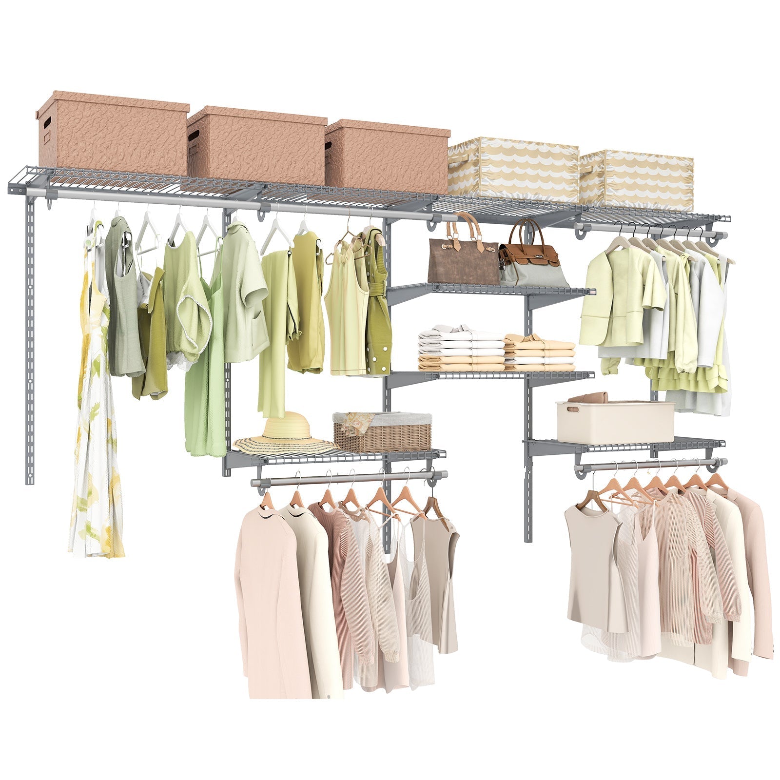 4-8 Feet Closet Organizers and Storage System with Hanging Rod for Laundry Bedroom