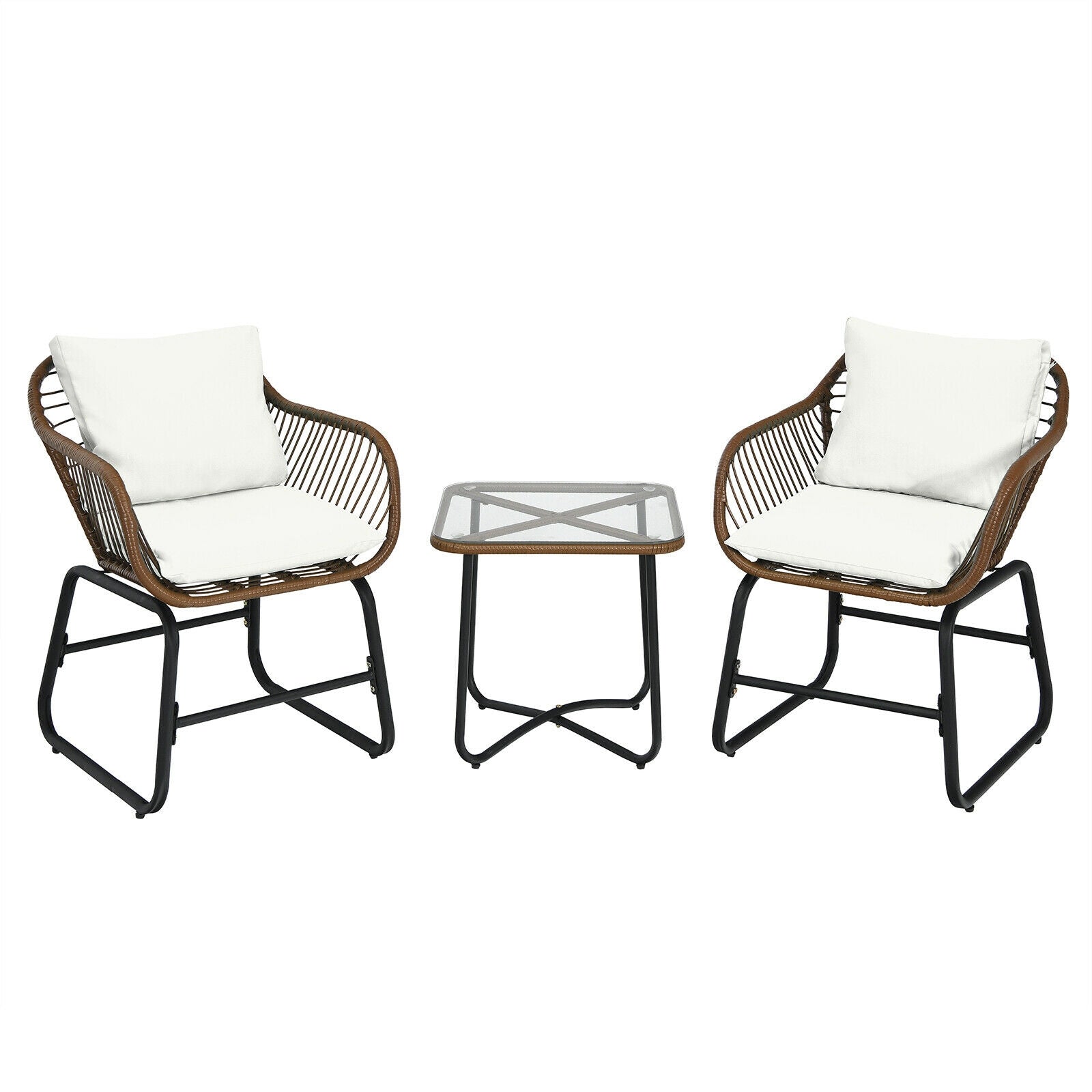 Patio Furniture Set: Patio Dining Set+Teak Wood Side Table+3 Pieces Patio Rattan Bistro Set